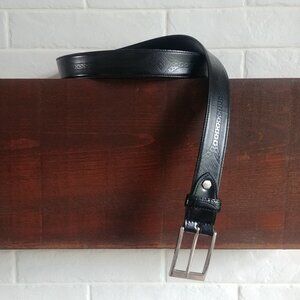 Bench Craft Mens 46 made in Canada black leather belt subtle green detail
